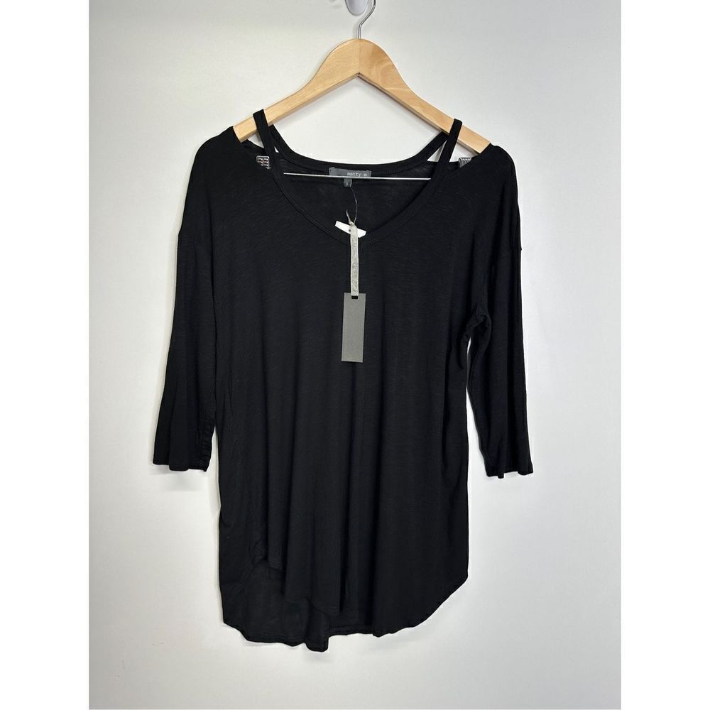 Matty M Shirt Womens Cold Shoulder Black Half Sleeve‎ Size Small NWT